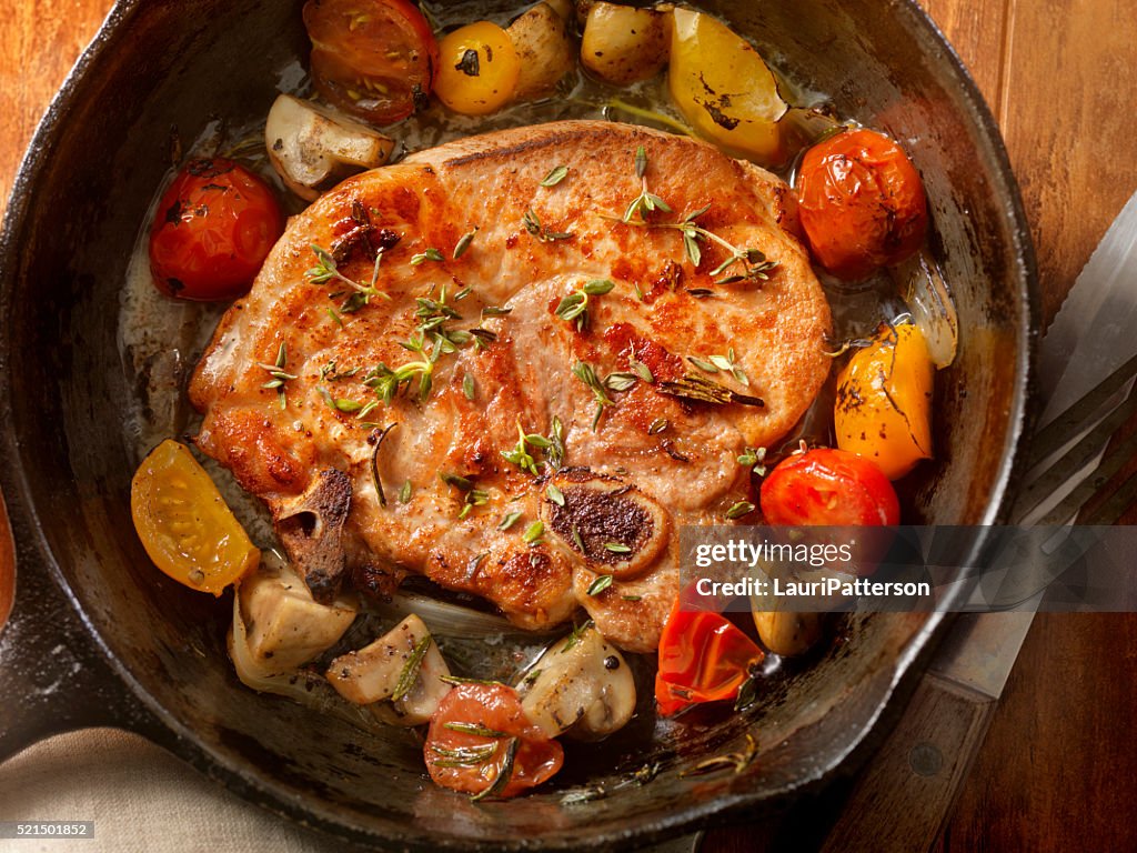 Pork Loin Chops with Tomatoes and Mushrooms