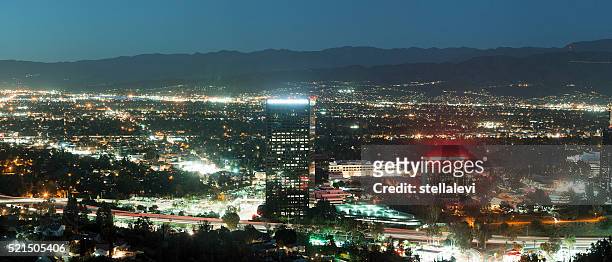 los angles skyline- universal city, north hollywood and burbank - universal studios california bildbanksfoton och bilder
