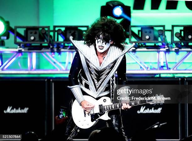 Musician Tommy Thayer of KISS performs onstage during the 23rd Annual Race To Erase MS Gala at The Beverly Hilton Hotel on April 15, 2016 in Beverly...