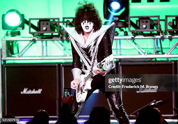 Musician Tommy Thayer of KISS performs onstage during the 23rd Annual Race To Erase MS Gala at The Beverly Hilton Hotel on April 15, 2016 in Beverly...