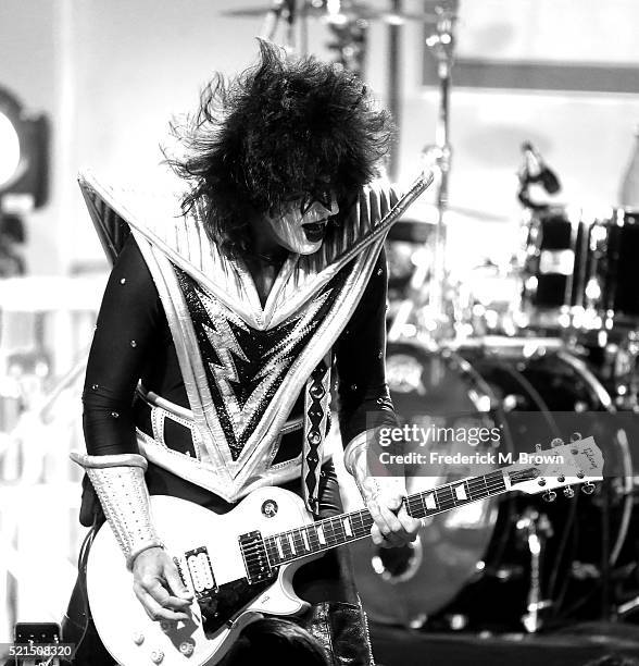 Musician Tommy Thayer of KISS performs onstage during the 23rd Annual Race To Erase MS Gala at The Beverly Hilton Hotel on April 15, 2016 in Beverly...