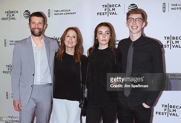 Director Bart Freundlich, Julianne Moore, Liv Freundlich and Caleb Freundlich attend the 2016 Tribeca Film Festival "Wolves" premiere at SVA Theatre...