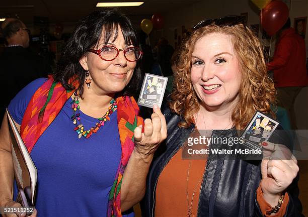Julie James and Christine Pedi during 'The Lights of Broadway Show Cards' Spring 2016 Edition Release by artist Justin 'Squigs' Robertson at The...