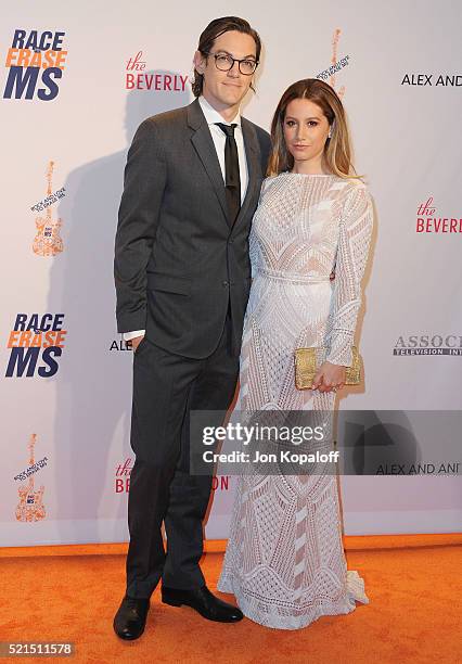 Actress Ashley Tisdale and Christopher French arrive at the 23rd Annual Race To Erase MS Gala at The Beverly Hilton Hotel on April 15, 2016 in...