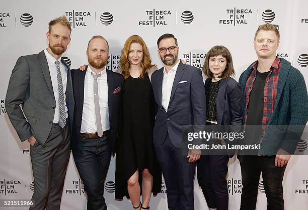 Adam David Thompson, Rod Blackhurst, Lucy Walters, David Ebletoft, Gina piersanti and Noah Lang attend "Here Alone" Premiere during the 2016 Tribeca...