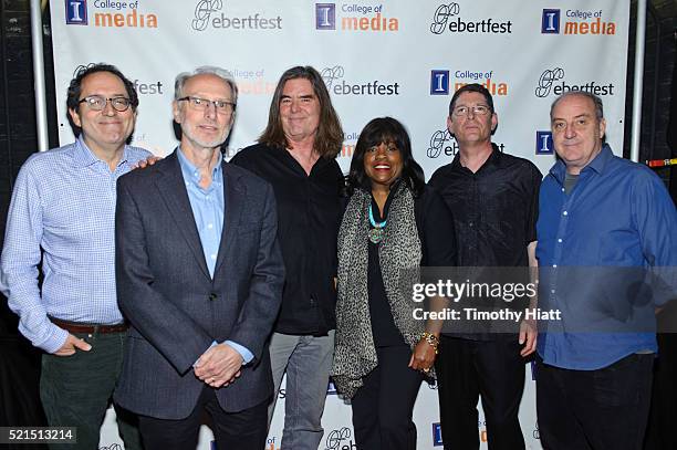 Michael Barker, Richard Neupert, Roger Miller, Chaz Ebert, Terry Donahue, and Ken Winokur attend the 2016 Ebertfest on April 15, 2016 in Champaign,...