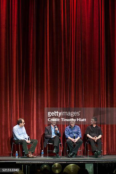 Michael Barker, Richard Neupert, Terry Donahue and Ken Winokur attend the 2016 Ebertfest on April 15, 2016 in Champaign, Illinois.
