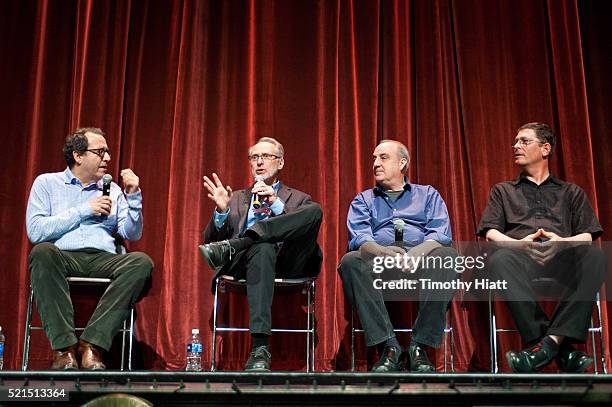 Michael Barker, Richard Neupert, Terry Donahue and Ken Winokur attend the 2016 Ebertfest on April 15, 2016 in Champaign, Illinois.
