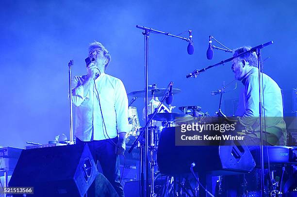 Singer-songwriter James Murphy and Pat Mahoney of LCD Soundsystem perform onstage during day 1 of the 2016 Coachella Valley Music & Arts Festival...