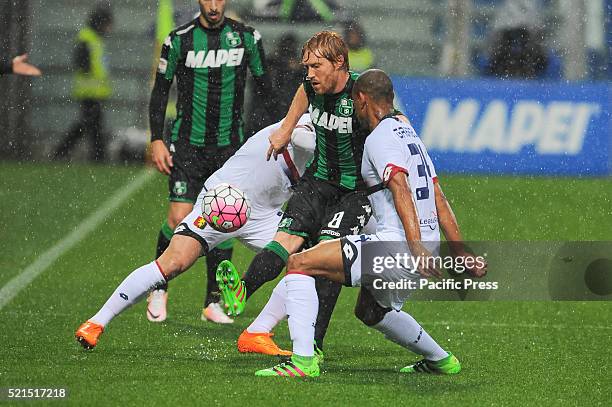 Davide Biondini Sassuolo's and Gabriel Moisés Antunes da Silva of Genoa Football Club's during the Serie A football match between US Sassuolo Calcio...