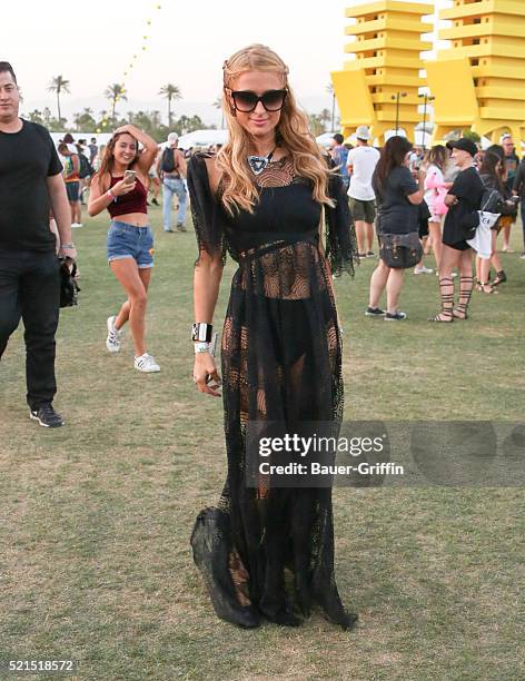 Paris Hilton is seen at The Coachella Valley Music and Arts Festival on April 16, 2016 in Los Angeles, California.