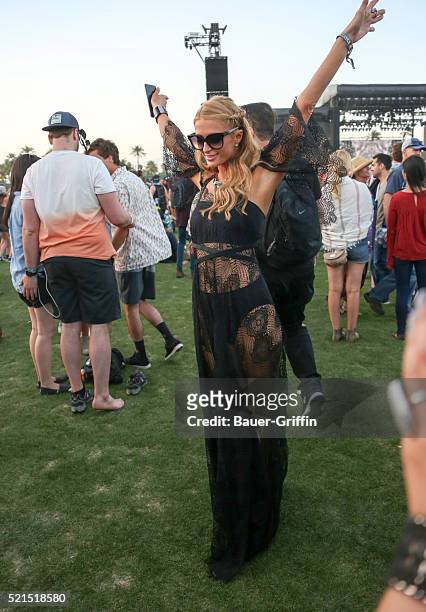 Paris Hilton is seen at The Coachella Valley Music and Arts Festival on April 16, 2016 in Los Angeles, California.