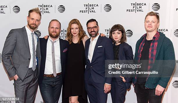 Adam David Thompson, Rod Blackhurst, Lucy Walters, David Ebletoft, Gina Piersanti and Noah Lang attend 'Here Alone' Premiere during 2016 Tribeca Film...