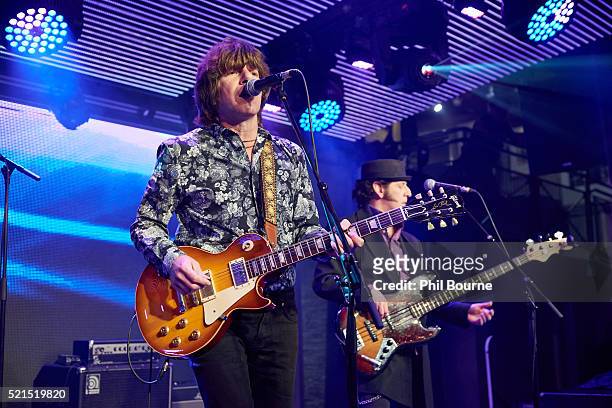 John Idan and Kenny Aaronson of The Yardbirds performing at Under The Bridge on April 15, 2016 in London, England.