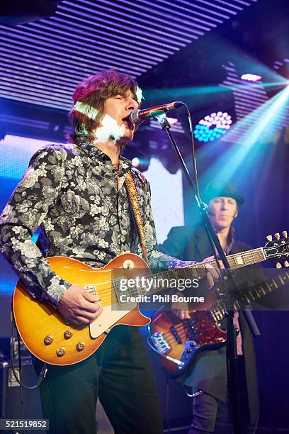 John Idan and Kenny Aaronson of The Yardbirds performing at Under The Bridge on April 15, 2016 in London, England.
