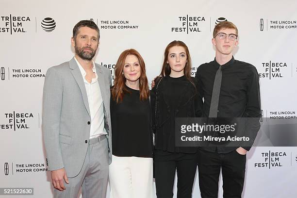 Director Bart Freundlich, actress Julianne Moore, Liv Freundlich, and Caleb Freundlich attend the "Wolves" premiere during 2016 Tribeca Film Festival...