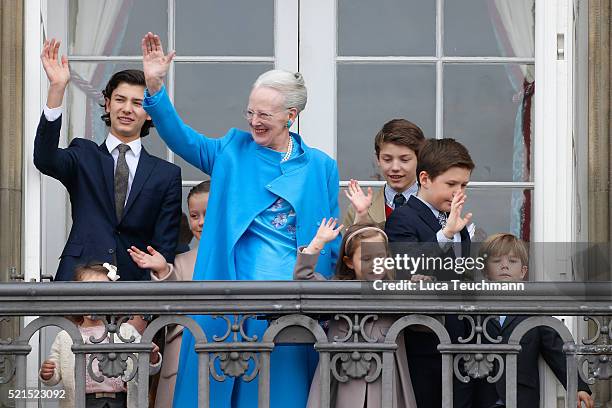 Queen Margrethe II of Denmark and her grandchildren Princess Josephine of Denmark, Princess Isabella of Denmark, Prince Vincent of Denmark, Prince...