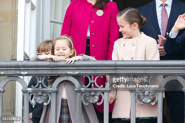 Princess Isabella of Denmark and Princess Josephine of Denmark ttend the celebrations of her Majesty's 76th birthday at Amalienborg Royal Palace on...