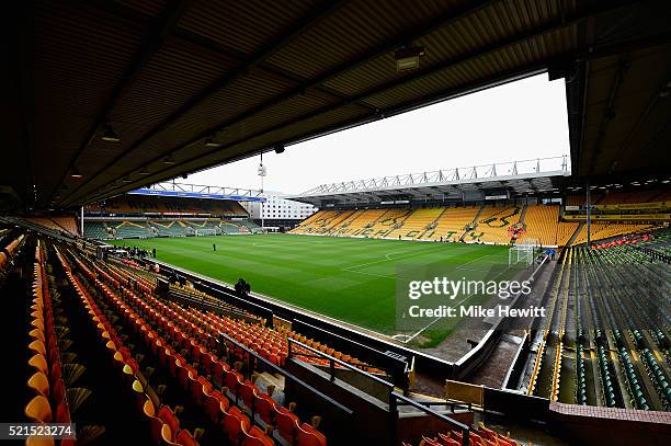 General view inside the ground prior to the Barclays Premier League match between Norwich City and Sunderland at Carrow Road on April 16, 2016 in...