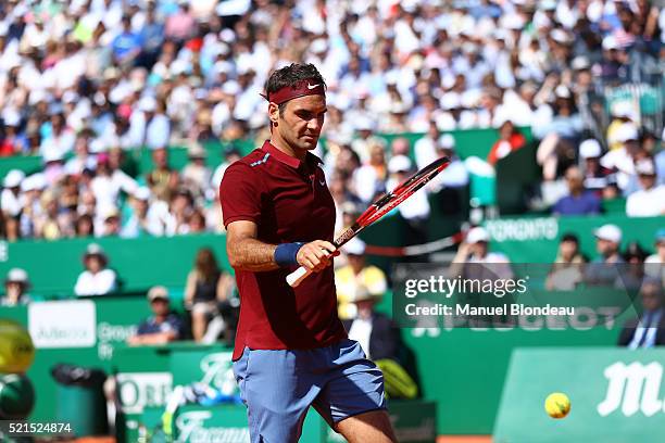 Roger Federer of Switzerland during the day six of the Monte Carlo Rolex Masters tennis at Monte Carlo on April 15, 2016 in Monaco, Monaco.