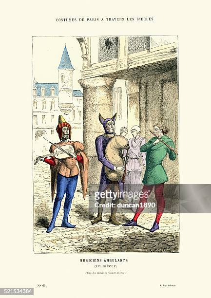 wandern spielleute 15. jahrhundert, frankreich - medieval stock-grafiken, -clipart, -cartoons und -symbole