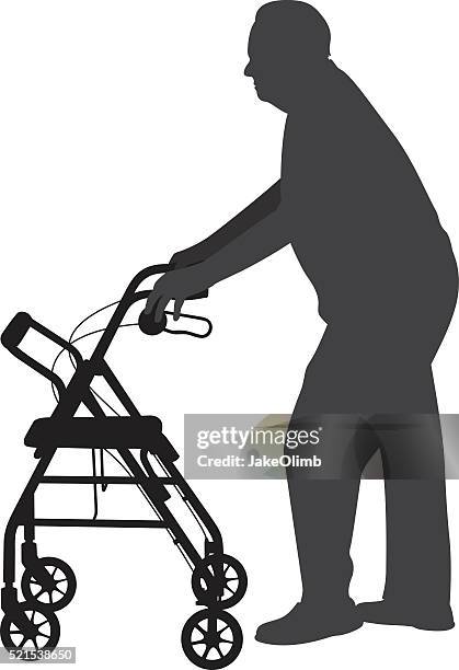 illustrations, cliparts, dessins animés et icônes de silhouette homme utilisant walker - un seul homme senior