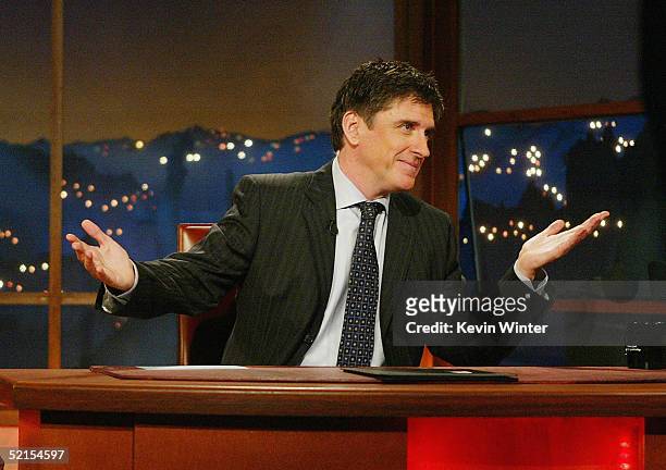 Talk show host Craig Ferguson getures on the "Late Late Show" With Craig Ferguson at CBS Television City on February 7, 2005 in Los Angeles,...