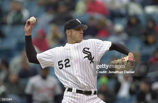 Pitcher Jon Garland of the Chicago White Sox throws a pitch against the Detroit Tigers during the game at Comiskey Park in Chicago, Illinois on April...