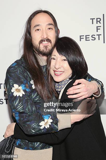 Steve Aoki and his mom Chizuru Aoki attend "I'll Sleep When I'm Dead" Premiere during the 2016 Tribeca Film Festival at Beacon Theatre on April 15,...