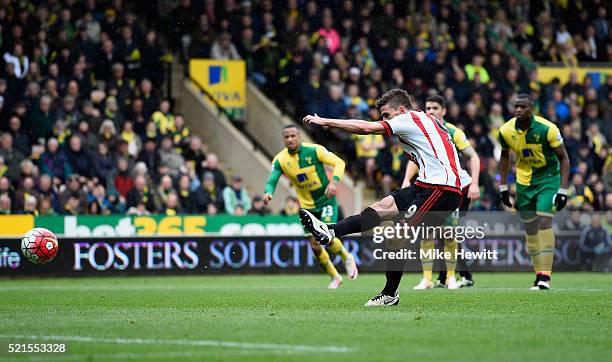 Fabio Borini of Sunderland scores the opening goal from the penalty spot during the Barclays Premier League match between Norwich City and Sunderland...