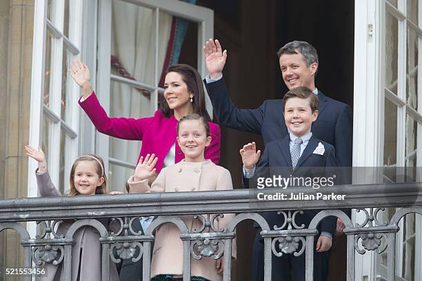 Crown Prince Frederik and Crown Princess Mary of Denmark with their children Princess Josephine, Princess Isabella and Prince Christian attend Queen...