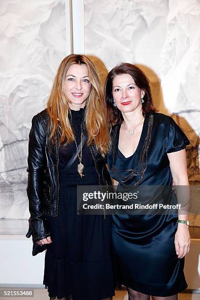 Benedicte Burus and Arabelle Reille Mahdavi attend the Robert Longo Exhibition at Galerie Thaddeus Ropac on April 15, 2016 in Paris, France.