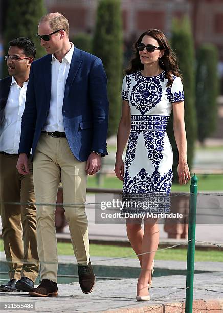 Prince William, Duke of Cambridge and Catherine, Duchess of Cambridge visit the Taj Mahal on April 16, 2016 in Agra, India. This is the last...