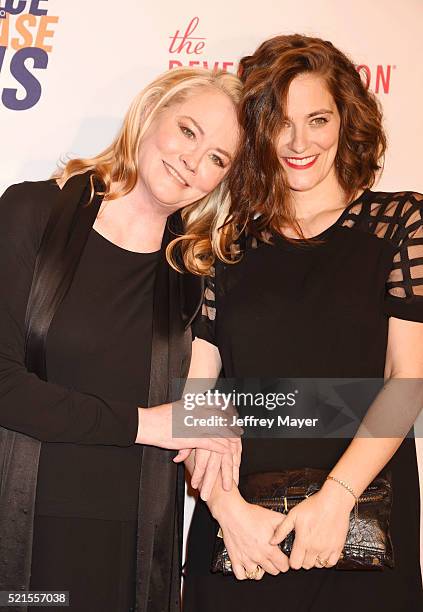 Actresses Cybill Shepherd and Clementine Ford attend the 23rd Annual Race To Erase MS Gala at The Beverly Hilton Hotel on April 15, 2016 in Beverly...