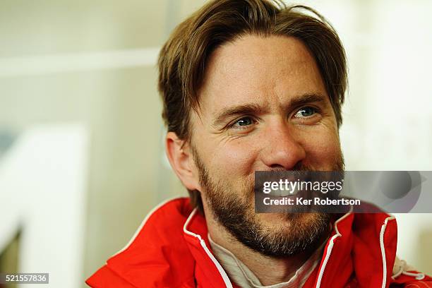 Nick Heidfield of Germany and Rebellion Racing talks to the media during previews the FIA World Endurance Championship Six Hours of Silverstone race...