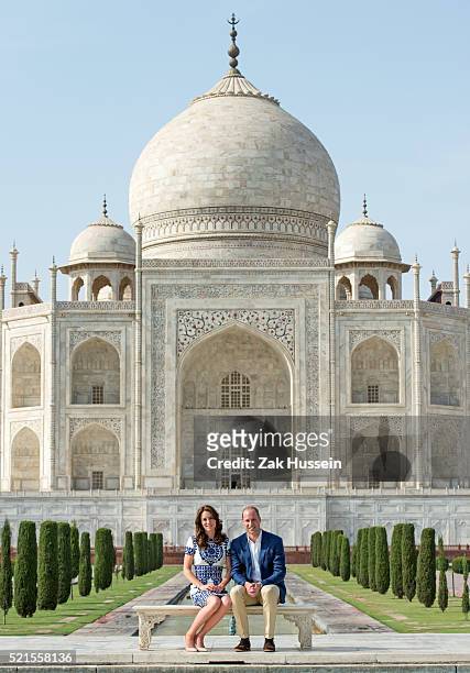 Prince William, Duke of Cambridge and Catherine, Duchess of Cambridge visit the Taj Mahal on April 16, 2016 in Agra, India.