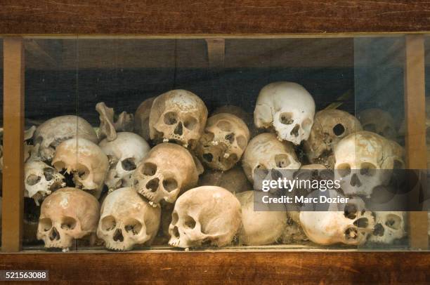 choeung ek site skulls - cambodia genocide stock pictures, royalty-free photos & images