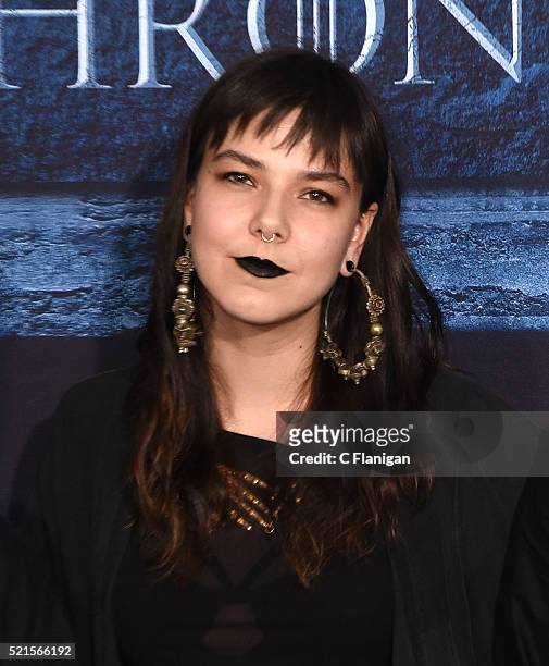 Musician Nanna Bryndis Hilmarsdottir Of Monsters and Men arrives at the premiere of HBO's 'Game Of Thrones' Season 6 at TCL Chinese Theatre on April...