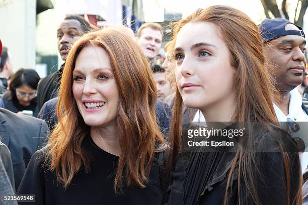 Actresses Julianne Moore and Liv Freundlich attend the 'Wolves' premiere during 2016 Tribeca Film Festival at SVA Theatre on April 15, 2016 in New...