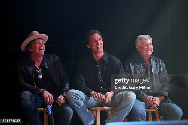 Jack Ingram, Matthew McConaughey and Mack Brown attend the 4th annual Mack, Jack & McConaughey charity event at ACL Live on April 15, 2016 in Austin,...