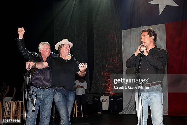 Mack Brown, Jack Ingram and Matthew McConaughey attend the 4th annual Mack, Jack & McConaughey charity event at ACL Live on April 15, 2016 in Austin,...