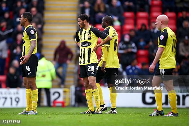 Dagenham & Redbridge players look dejected after their 3-2 loss during the Sky Bet League Two match between Leyton Orient and Dagenham & Redbridge at...