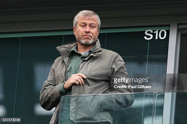 Chelsea owner Roman Abramovich looks on from the stands during the Barclays Premier League match between Chelsea and Manchester City at Stamford...
