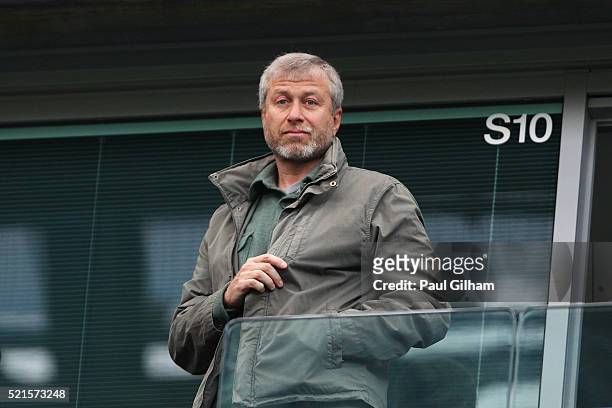 Chelsea owner Roman Abramovich looks on from the stands during the Barclays Premier League match between Chelsea and Manchester City at Stamford...