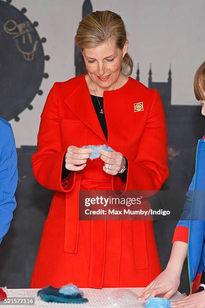 Sophie, Countess of Wessex tries felt making as she opens the newly refurbished Girlguiding head office on April 16, 2016 in London, England.