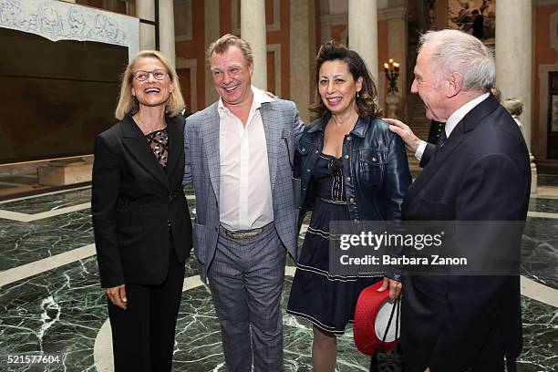 Georg Polke with his wife and Francois Pinault and Elena Geuna attend the 'Sigmar Polke' Exhibition opening at Palazzo Grassi on April 16, 2016 in...