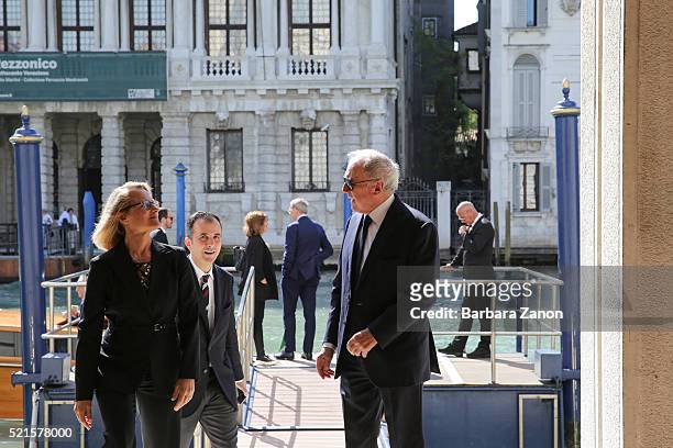 Francois Pinault, Elena Geuna and Martin Bethenod attend the 'Sigmar Polke' Exhibition opening at Palazzo Grassi on April 16, 2016 in Venice, Italy....
