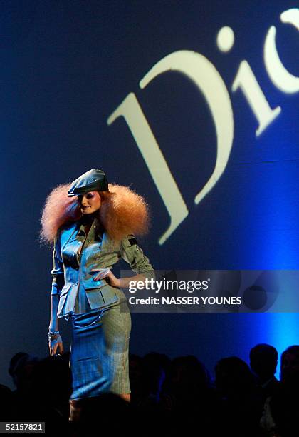 Model presents a creation from Christian Dior's Spring-Summer 2005 collection during Dubai's fashion week, sponsored by Burjuman Mall, at a five-star...