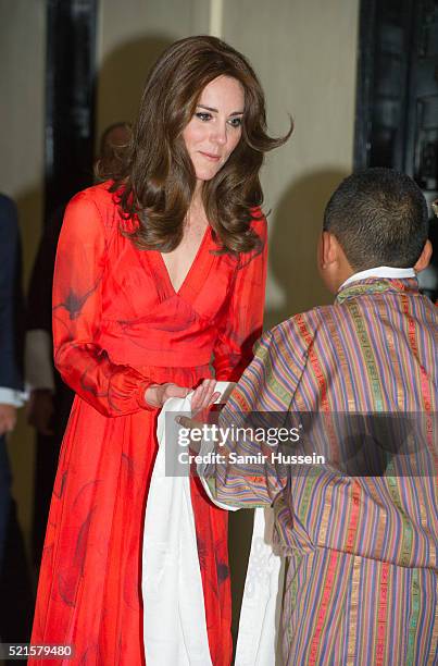 Catherine, Duchess of Cambridge attends a reception for British nationals in Bhutan and Bhutanese people with strong links to the UK on April 15,...