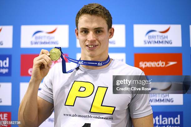 Ben Proud of Great Britain poses with his Gold medal after winning the Men's 50m Freestyle Final on day six of the British Swimming Championships at...